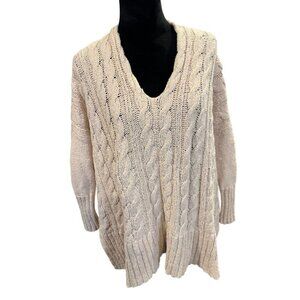 Free People Women's Pink Cable Knit V-Neck Sweater Size Medium